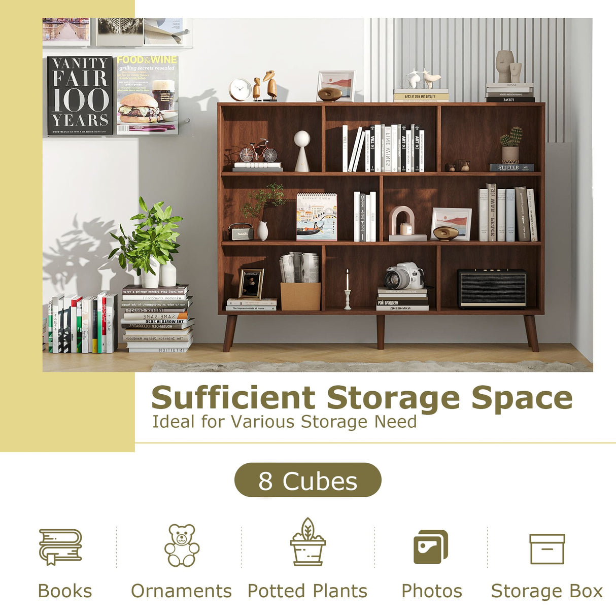 Vicllax Open Bookshelf with Legs, Storage Cube Floor Standing Display Shelf