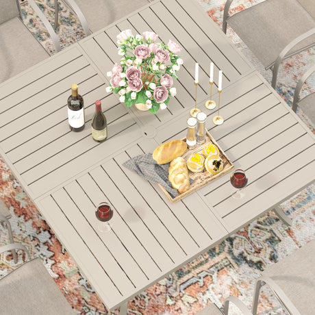 Vicllax Patio Dining Table Set for 8, Outdoor 59" Square Large Metal Table and Padded Swivel Dining Chairs