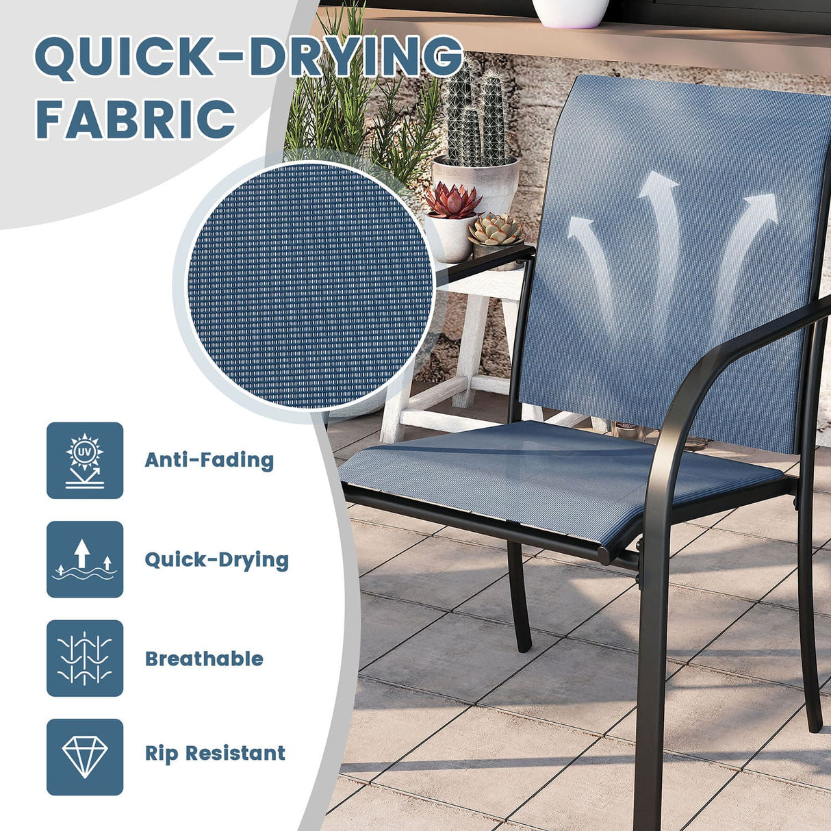 Vicllax 7 Pieces Outdoor Dining Set with Metal Rectangular Table and Stackable Sling Chair