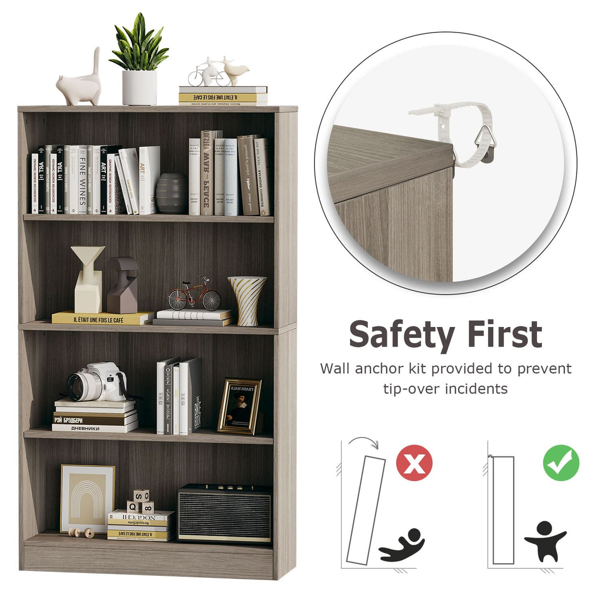 Vicllax Wooden Bookcase, 3/4/5 Shelf Display Open Bookshelves for Home Office