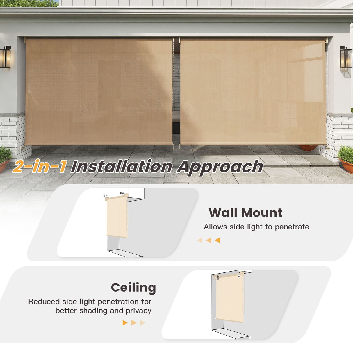 Vicllax Outdoor Sun Blocking Roller Shade, Patio Roll Up Shade Blinds