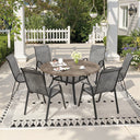 Vicllax 7 PCS Patio Dining Table Set, 47" Round Metal Table with Shelf and Horizon Stackable Chair