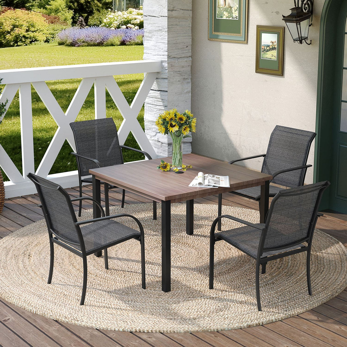 Vicllax Patio Dining Table for 4/6, Metal Dining Table with Umbrella Hole