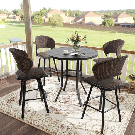 Vicllax 3/5 PCS Outdoor Swivel Bar Set, Patio Wicker Bar Chairs and Round Bar Table