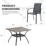 Vicllax 5 Pieces Outdoor Dining Set, 37.8" Square Metal Table and Stackable Sling Chairs