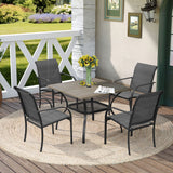 Vicllax 5 Pieces Outdoor Dining Set, 37.8" Square Metal Table and Stackable Sling Chairs