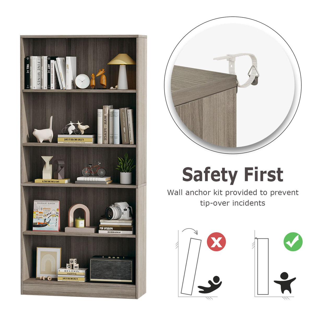 Vicllax Wooden Bookcase, 3/4/5 Shelf Display Open Bookshelves for Home Office