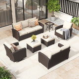 Vicllax Patio Sofa Set, Wicker Outdoor Conversation Set with Cushioned Sofa Chairs and Ottomans
