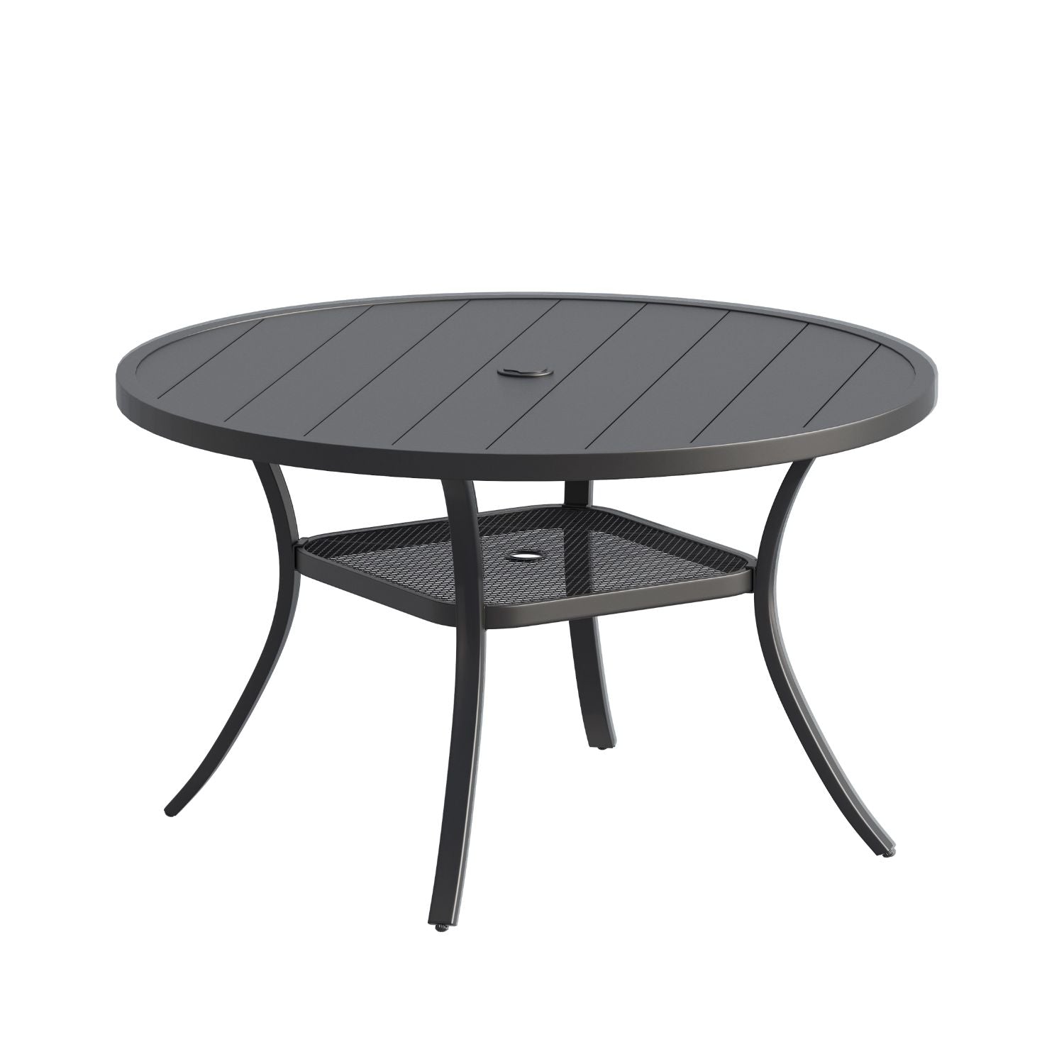 Vicllax 48" Outdoor Round Metal Dining Table with Umbrella Hole and Shelf