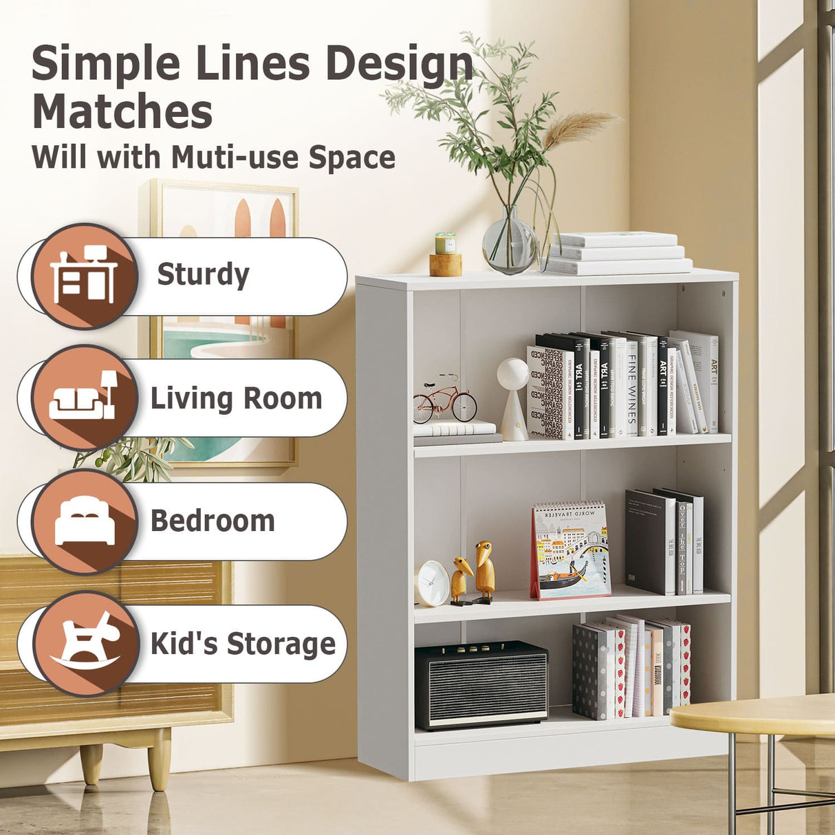 Vicllax Wooden Bookcase, 3/4/5 Shelf Display Open Bookshelves for Home Office