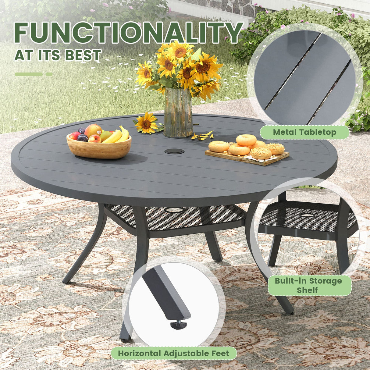 Vicllax Outdoor Dining Set for 6 People, Patio 47" Round Table with 6 Swivel Chairs