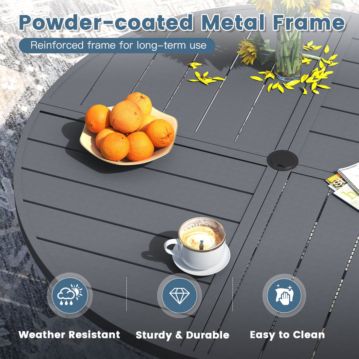 Vicllax Round Patio Dining Table for 10,  63" Outdoor Large Metal Table