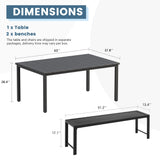 Vicllax 3-Piece Rectangular Metal Outdoor Dining Table and Bench Set