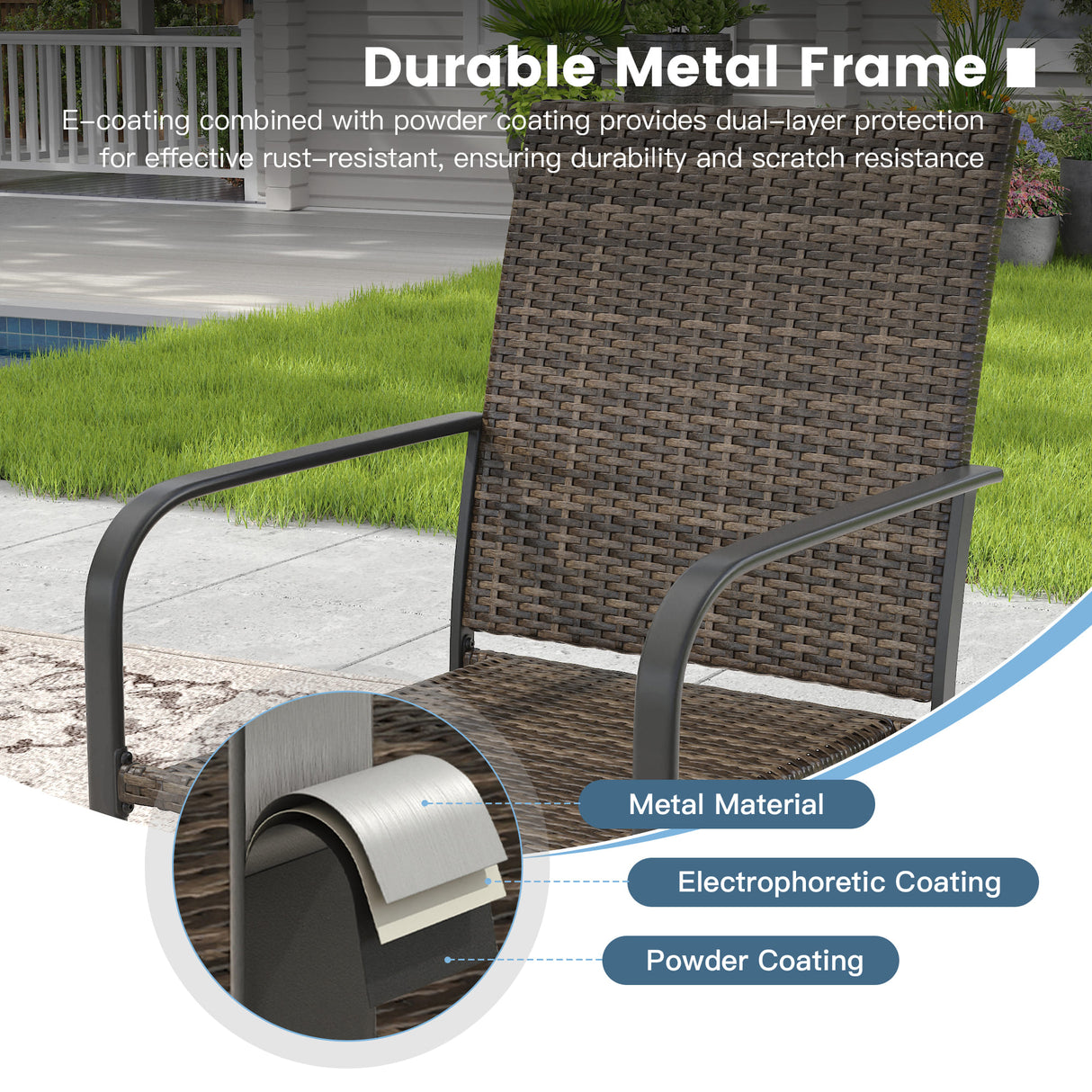 Vicllax 11 Pieces Outdoor Dining Set, 60" Outdoor dining Table and 10 Stackable Metal Armchair, Bistro Set for Garden, Balcony & Backyard