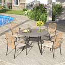Vicllax 5 PCS Patio Dining Table Set, 41" Round Metal Table with Shelf and Solana Stackable Chair