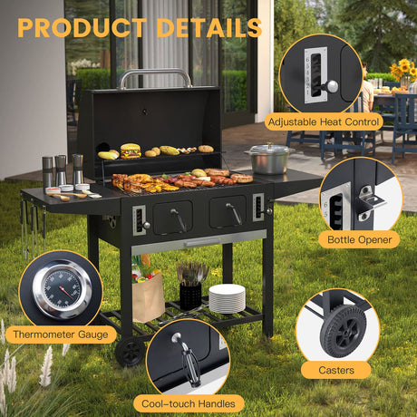 Vicllax Large Charcoal BBQ Grill with Side Tables Barbecue Smoker