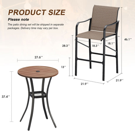 Vicllax 3/5 PCS Outdoor Bar Set, Patio High Bar Chairs and Round Bar Table