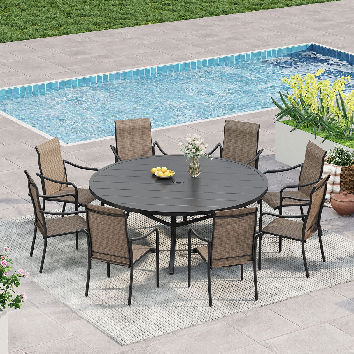 Vicllax 9-Piece Outdoor Dining Set with Patio Round Metal Table and High Back Stackable Chairs