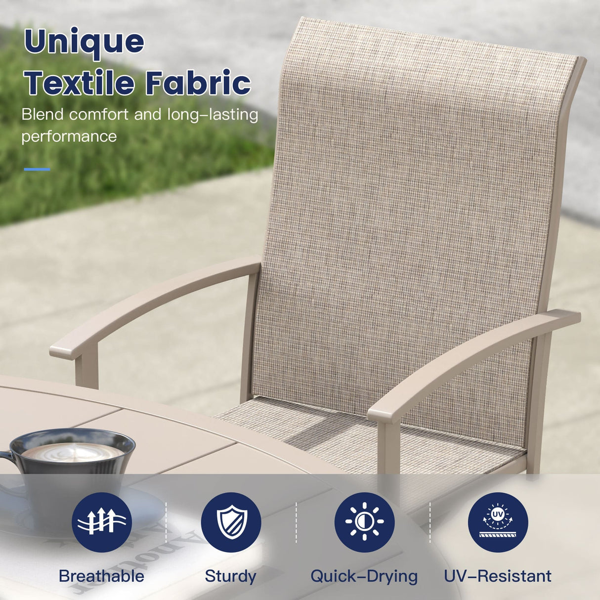 Vicllax 7 pcs Outdoor Dining Set,  Rectangular Metal Table and 6 Textilene Swivel Dining Chairs