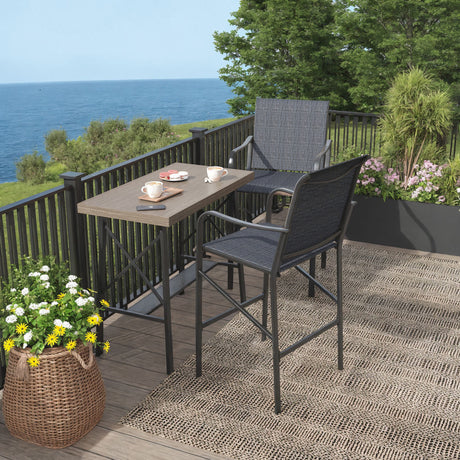 Vicllax Bar Table Set for 2, 3 Pcs Wooden-Like Table and Stools with Backrest and armrests, for Nook Balcony