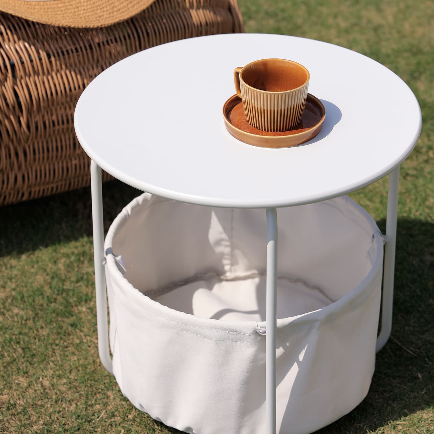 outdoor side table round with storage balack grey navy wthite small end accent table