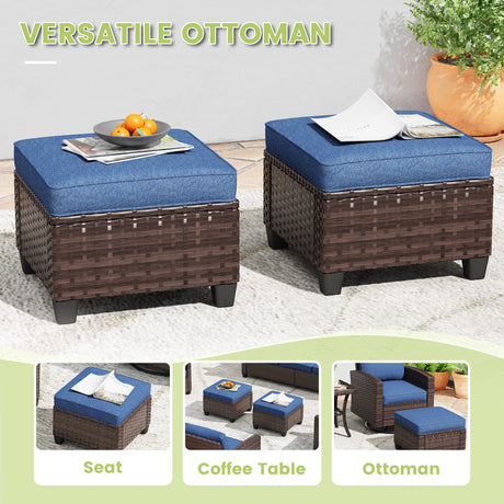 VICLLAX Versatile Wicker Patio Set: 5 Seater with Fire Table/Ottoman