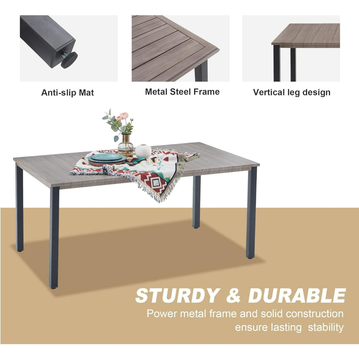 Vicllax Outdoor Patio Metal Dining Table for 4/6