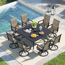 Vicllax Patio Dining Table Set for 8, Outdoor 59" Square Large Metal Table and Swivel Dining Chairs