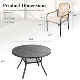 Vicllax 5 PCS Patio Dining Table Set, 41" Round Metal Table with Shelf and Solana Stackable Chair