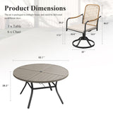 VICLLAX 7-Piece Outdoor Dining Set, 53” Round Metal Table with Umbrella Hole & Solana Swivel Chair