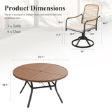 VICLLAX 7-Piece Outdoor Dining Set, 53” Round Metal Table with Umbrella Hole & Solana Swivel Chair