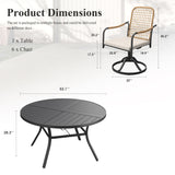 VICLLAX 7-Piece Outdoor Dining Set, 53” Round Metal Table with Umbrella Hole & Solana Swivel Chair