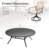 Vicllax 9-Piece Outdoor Dining Set, 63” Round Metal Table with Umbrella Hole & Solana Swivel Chair