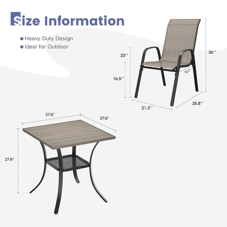 Vicllax 3-Piece Patio Bistro Set, Horizon Chairs and 27.6" Metal Square Table