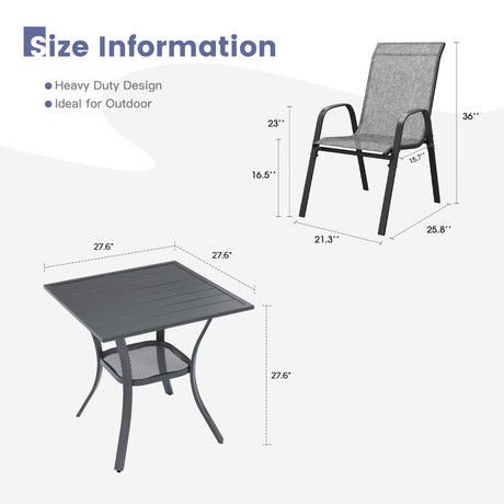 Vicllax 3-Piece Patio Bistro Set, Horizon Chairs and 27.6" Metal Square Table