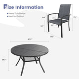 Vicllax 7 PCS Patio Dining Table Set, 47" Round Metal Table with Shelf and Skyline Stackable Chair