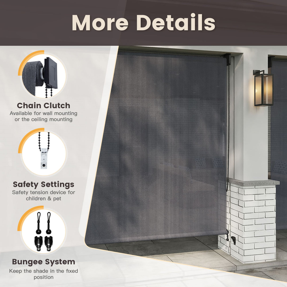 Vicllax Outdoor Sun Blocking Roller Shade, Patio Roll Up Shade Blinds