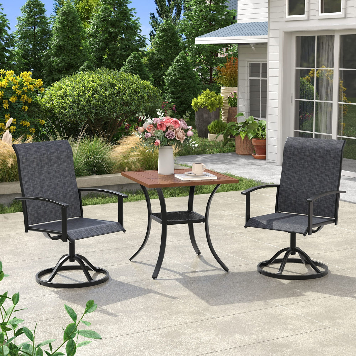Vicllax 3 Pcs Outdoor Dining Set, 27.6" Square Bar Table and 2 Swivel Chairs
