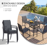 Vicllax 5 Pieces Outdoor Dining Set, 37.8" Square Metal Table and Stackable Sling Chairs