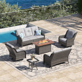 Vicllax Patio Wicker Oasis Lounge Set, 5 Seater with Fire table & Loveseat