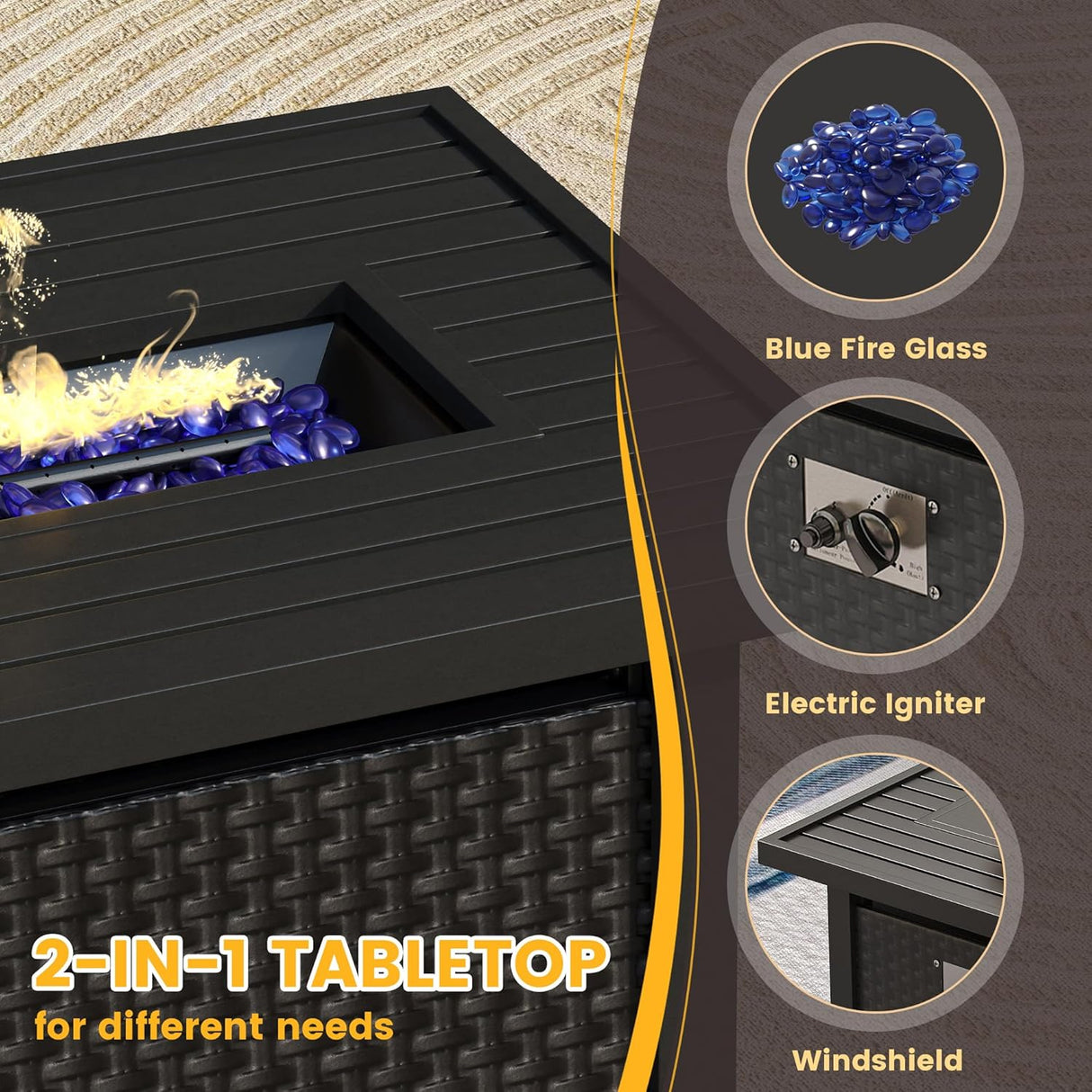 Vicllax Outdoor Patio Conversation Sofa Set with Cushioned Sofa Chairs and Metal Rectangular Fire Pit, Blue