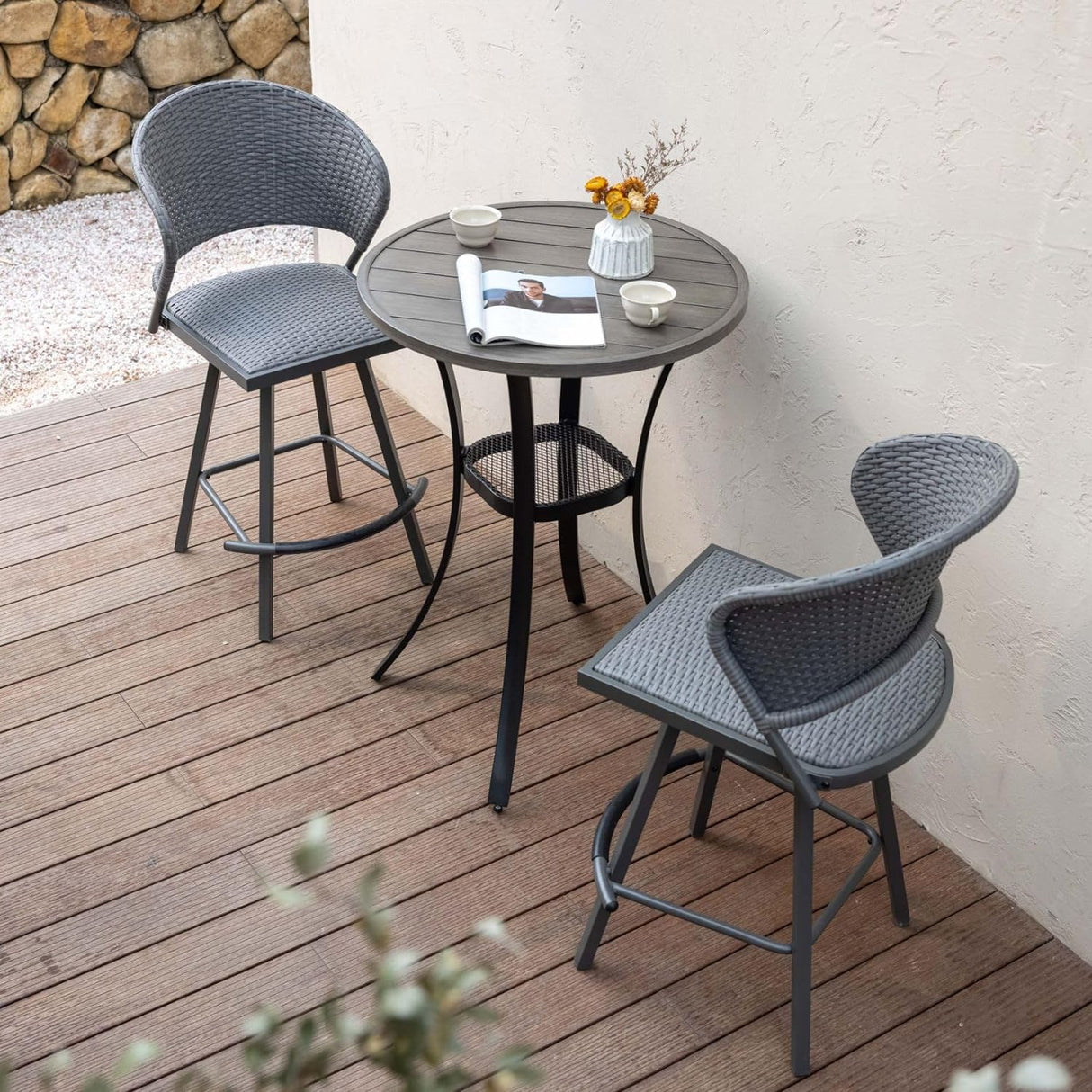 Vicllax Mesa de bar redonda para patio al aire libre de 28" con orificio para sombrilla