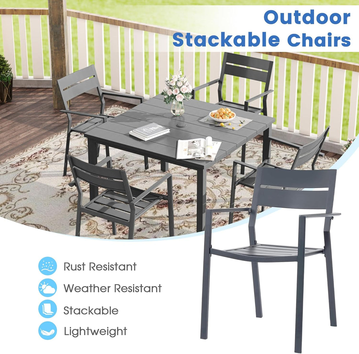 Vicllax Outdoor Patio Dining Chairs Stackable Metal Chairs