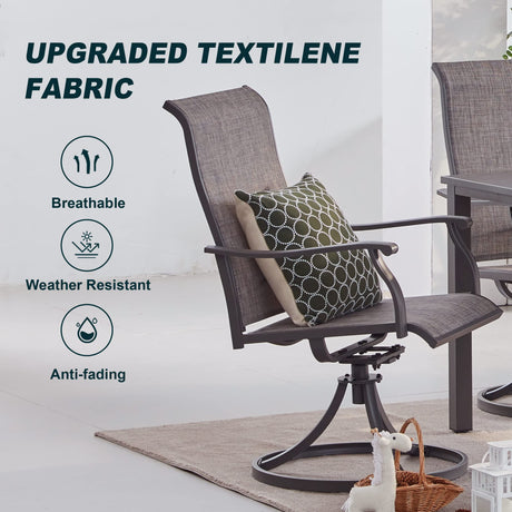 Vicllax Juego de muebles de patio de 7 piezas, mesa de comedor para exteriores para 6 personas y sillas giratorias de patio 