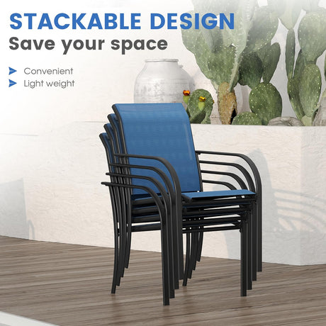 Vicllax Sillas de comedor con cabestrillo de textileno y metal para patio al aire libre con reposabrazos 
