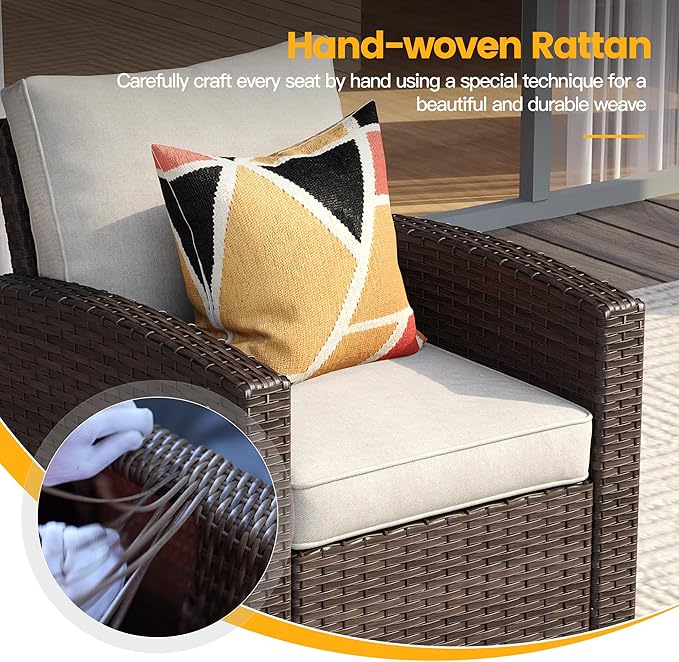 Vicllax Outdoor 5-Piece Wicker Sofa Set with Wicker Fire Table