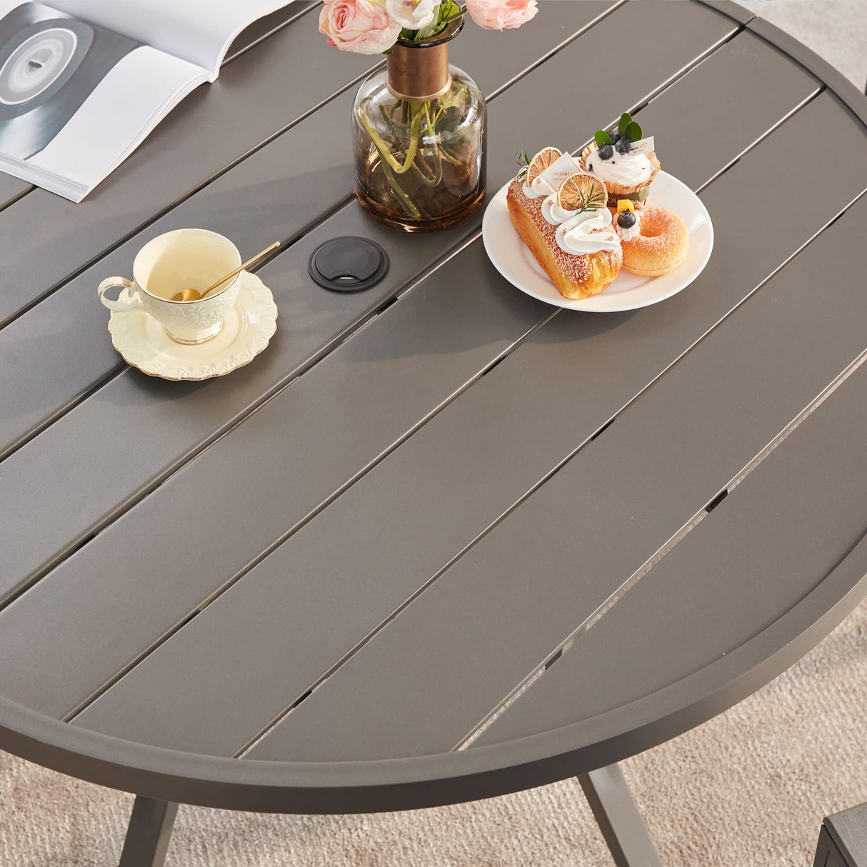 Vicllax 5-Piece Patio Dining Set, 42" Patio Round Table and Outdoor Wicker Chairs