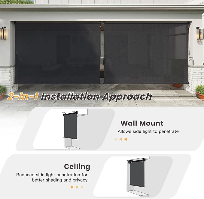 Vicllax Outdoor Cordless Sun Blocking Roller Shade, Patio Crank Roll Up Sun Shade