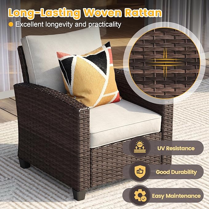 Vicllax Outdoor 5-Piece Wicker Sofa Set with Wicker Fire Table