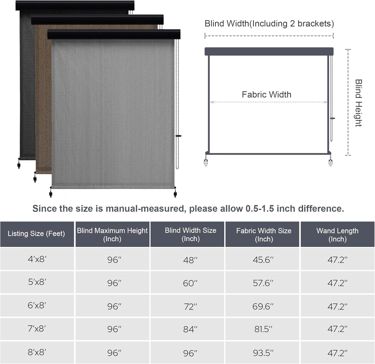 Vicllax Roller Shade, Patio Roll Up Sun Blocking Roller Shade with Aluminum Valance